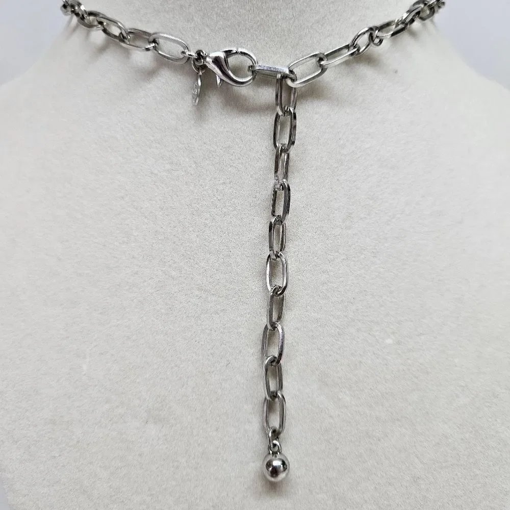 VINTAGE Premier Designs Silver Tone Beaded Tassel Long Chain Necklace